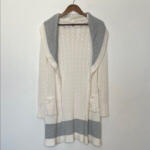 Yael Aflalo YAYA Metallic Knit Long Cardigan Gray Cream Open Front Size Large